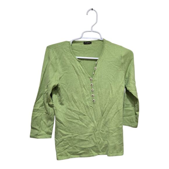 J. McLaughlin Size S Green Henley 3/4 Sleeve Button Top - Picture 1 of 9